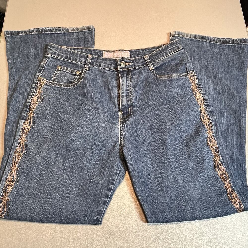 COS Jeans Womens Size 10 denim Embroidered studded y2k style flare leg boho blue